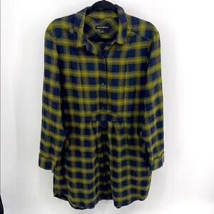 Banana Republic cotton flannel long sleeve 1/4 button down babydoll dress sz L